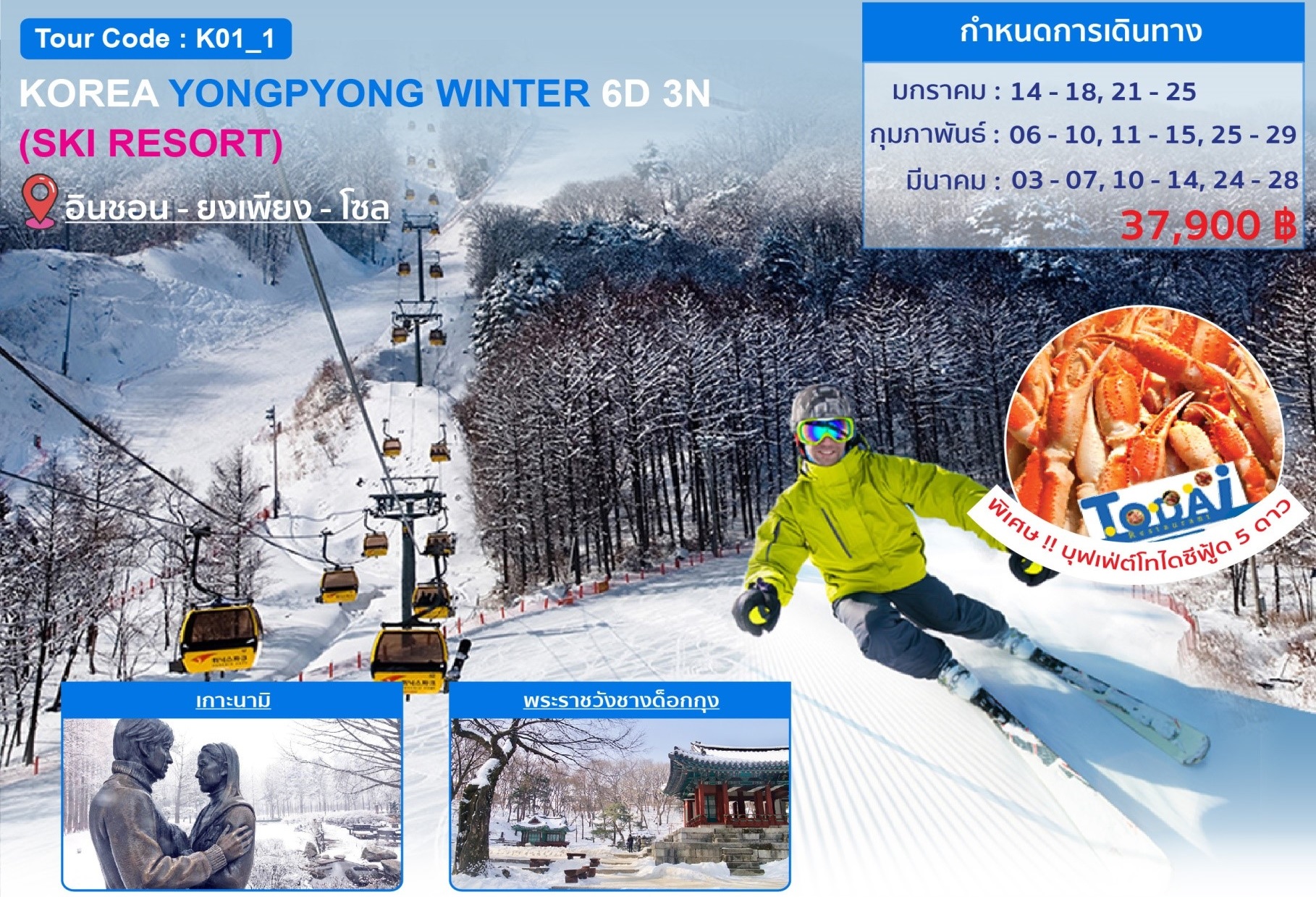 ทัวร์เกาหลี KOREA YONGPYONG WINTER SKI RESORT 6D 3N (TG) (MAR20) (K01_1)