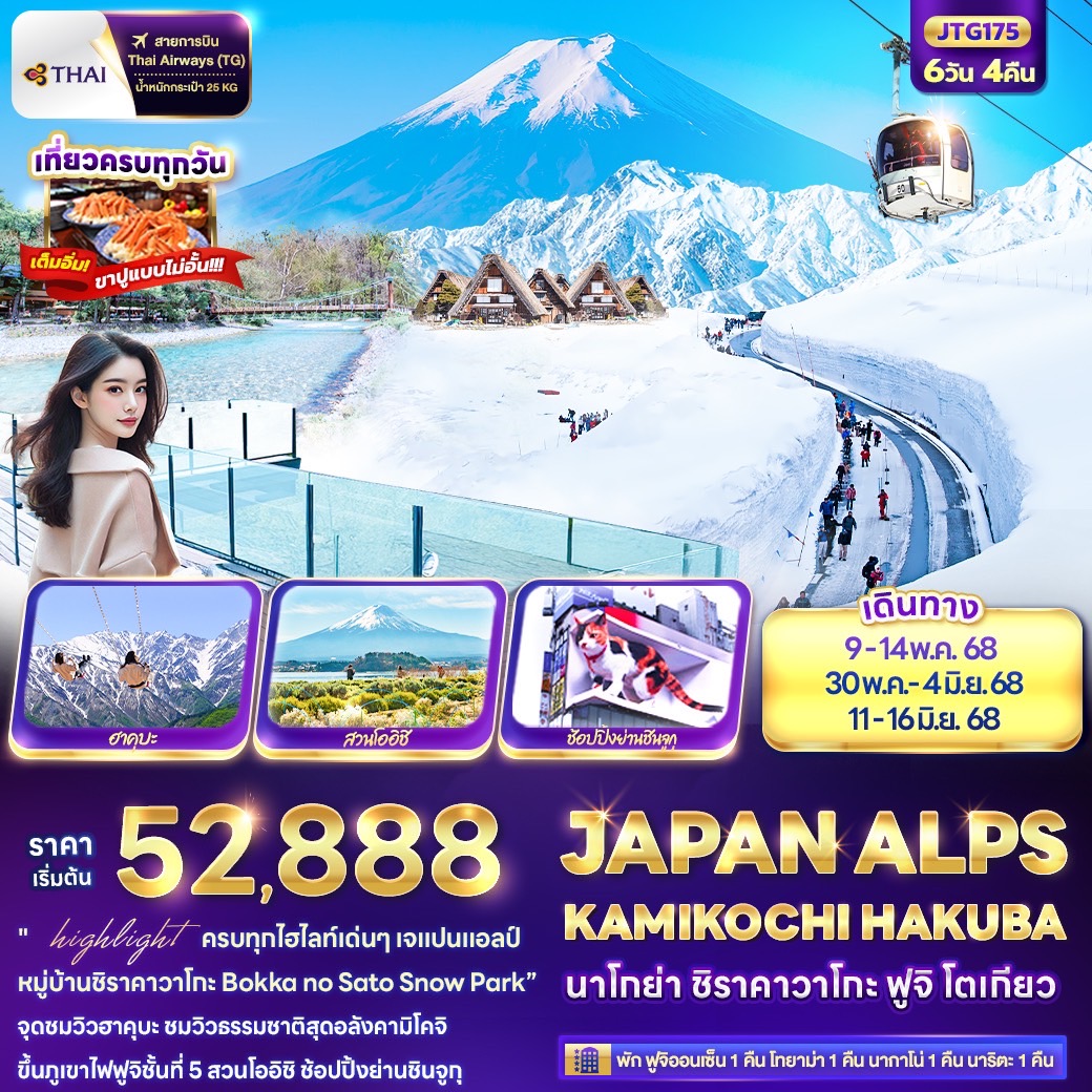 JAPAN-ALPS-KAMIKOCHI-HAKUBA-นาโกย่า-ชิราคาวาโกะ-ฟูจิ-โตเกียว-6-วัน-4-คืน