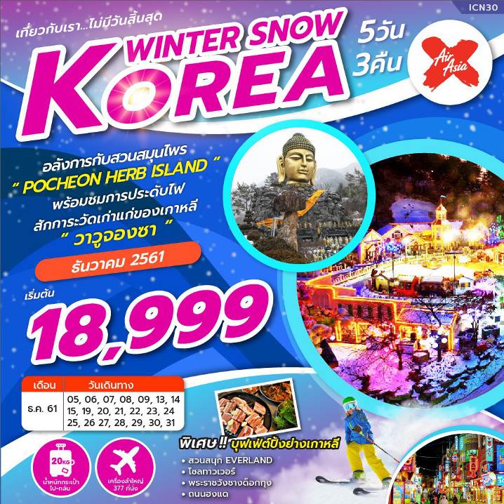 ทัวร์เกาหลี ปีใหม่ KOREA WINTER SNOW 5D3N (DEC18-JAN19) ICN30